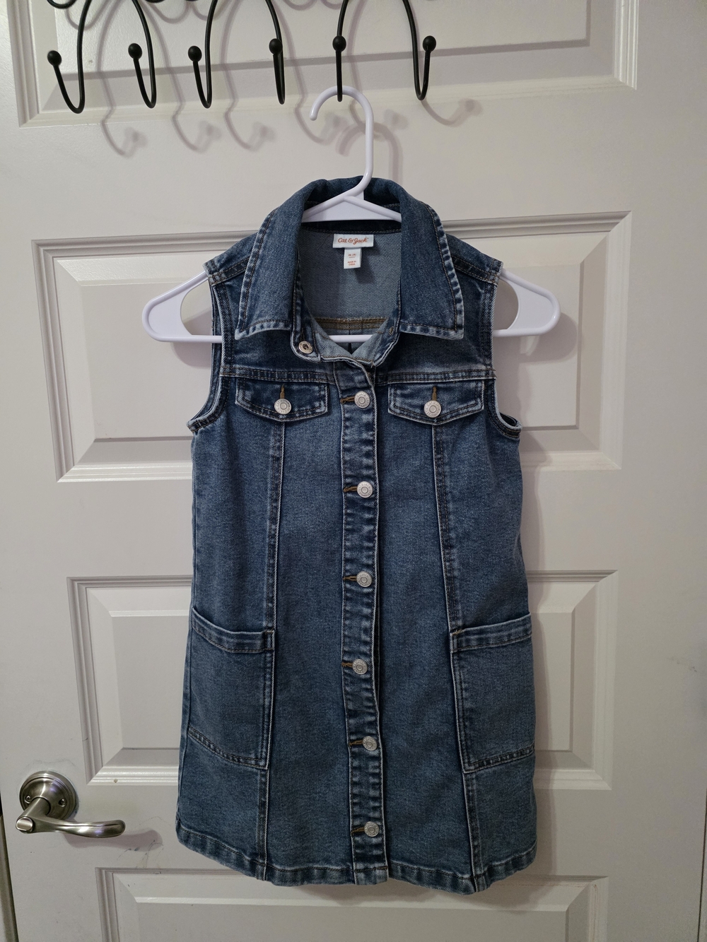 Girls Denim Button Down Sleeveless Dress